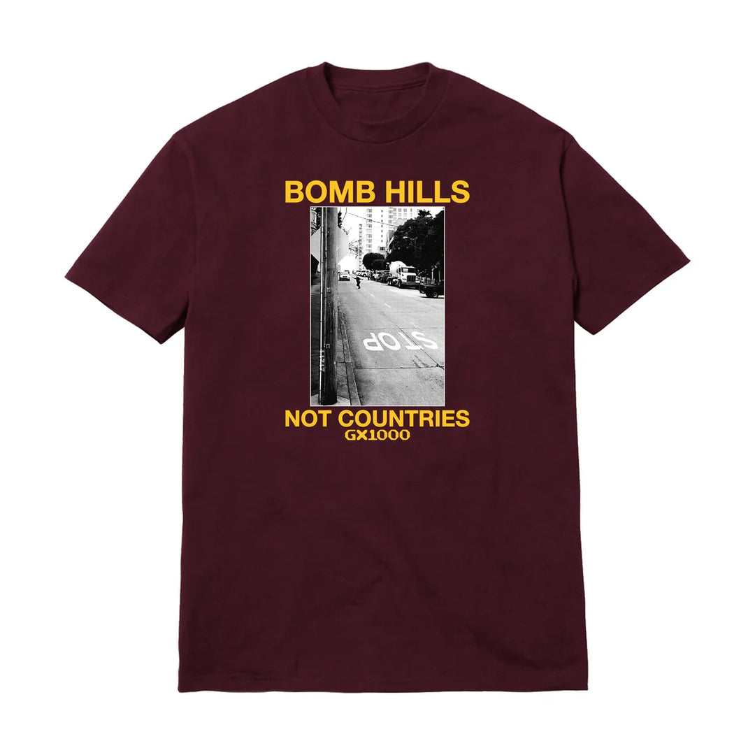 GX1000 Bomb Hills Not Countries Tee Burgundy