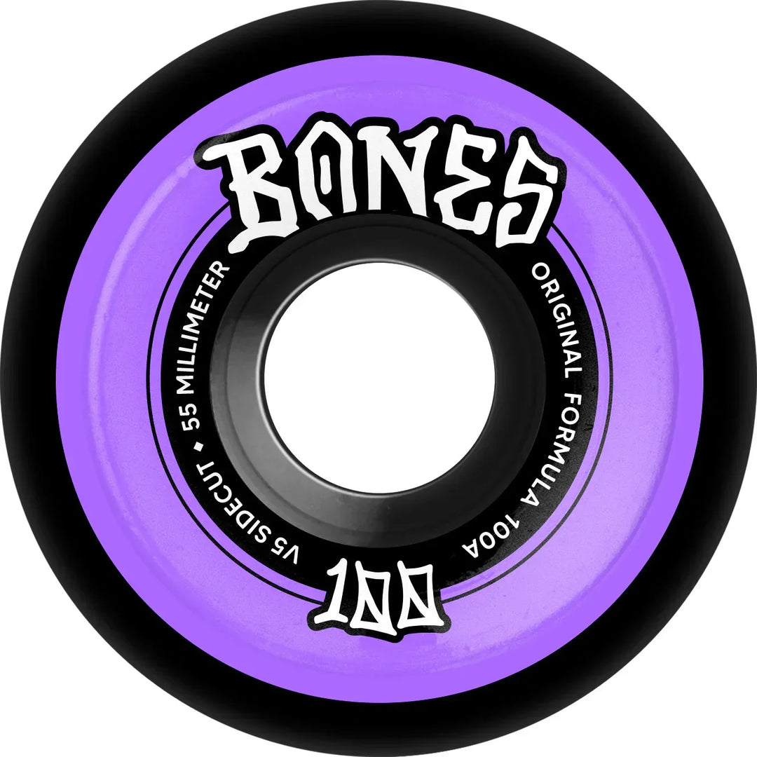 BONES 55mm 100's OG Formula V5 Sidecut Black Skateboard Wheels
