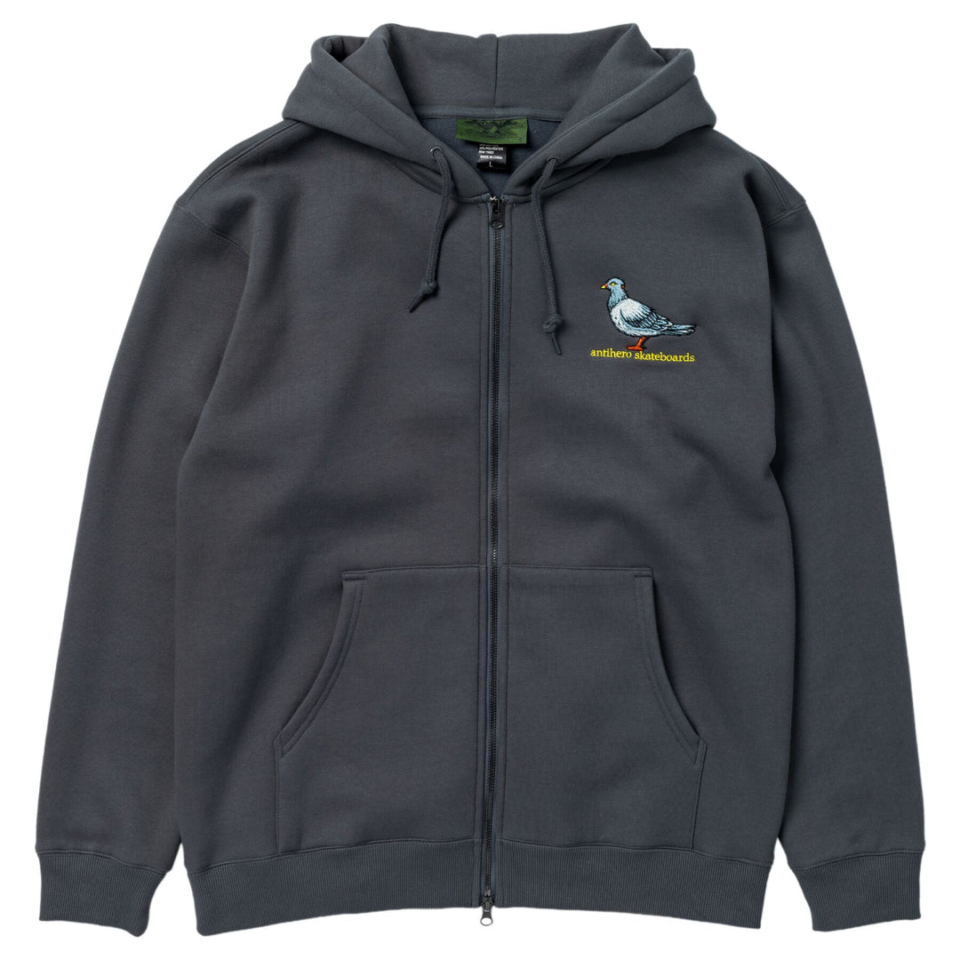 ANTI HERO Lil Pigeon Embroidered Zip Hoodie Charcoal
