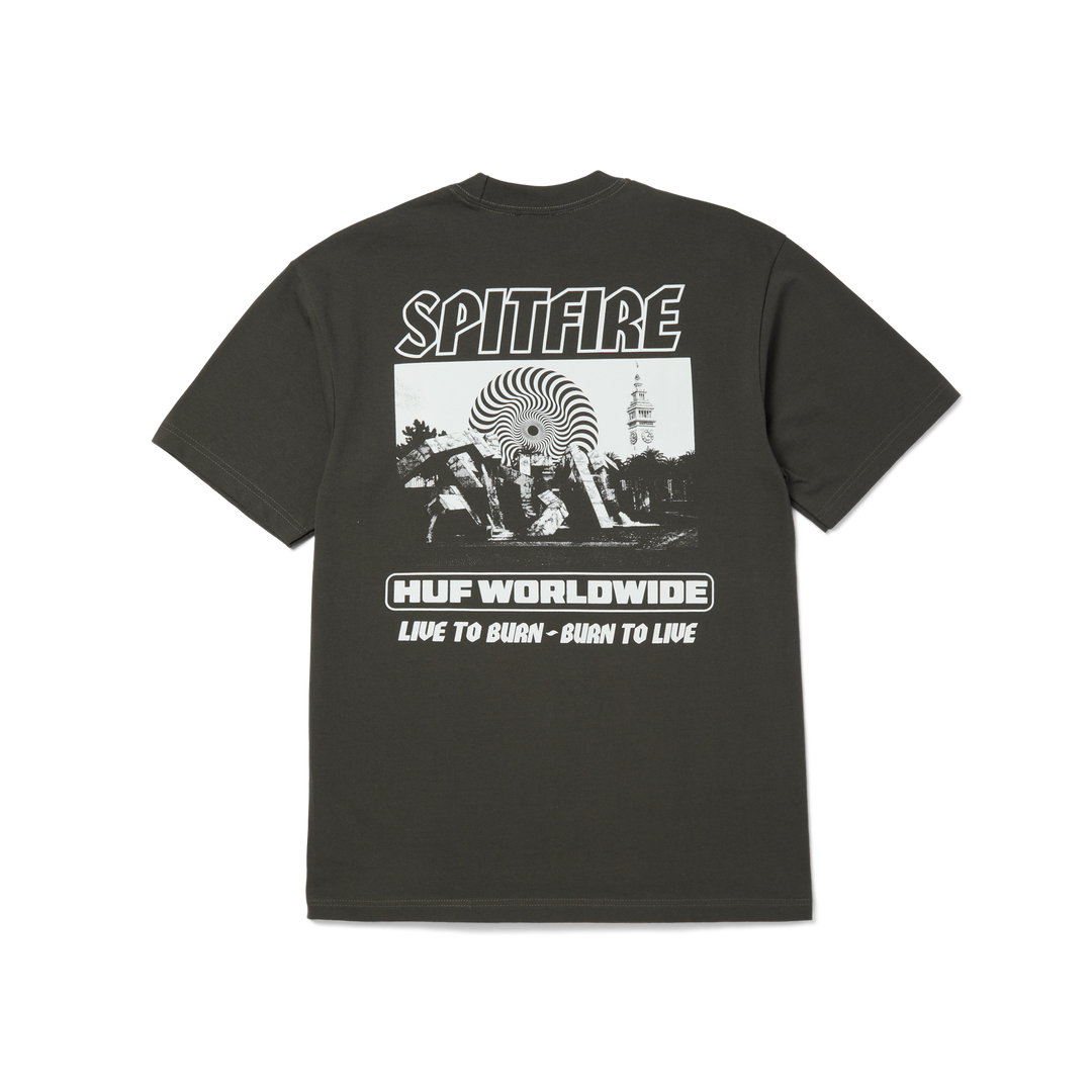 HUF x SPITFIRE Burn Tee Washed Black
