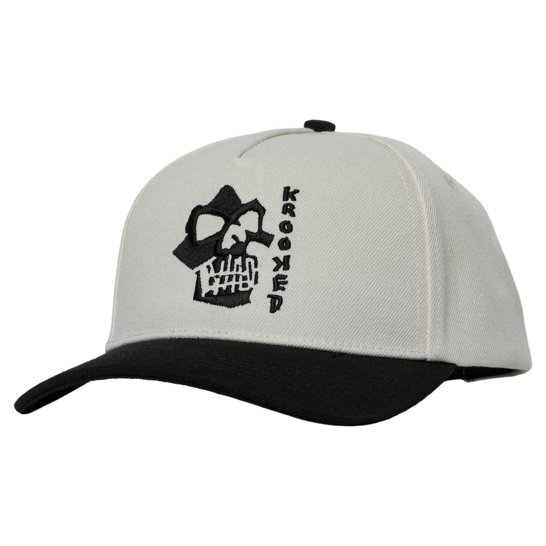 KROOKED Skulls Snapback Hat Off White/Black