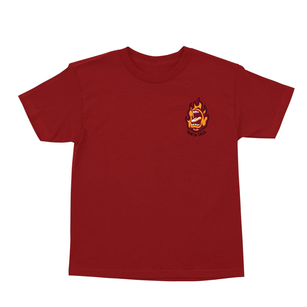 SANTA CRUZ Youth Ringed Screaming Flame Tee Cardinal Red