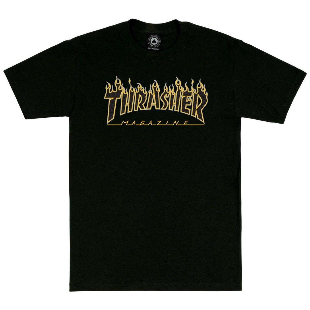 THRASHER Flame Logo Tee Black/Black - Impact Skate