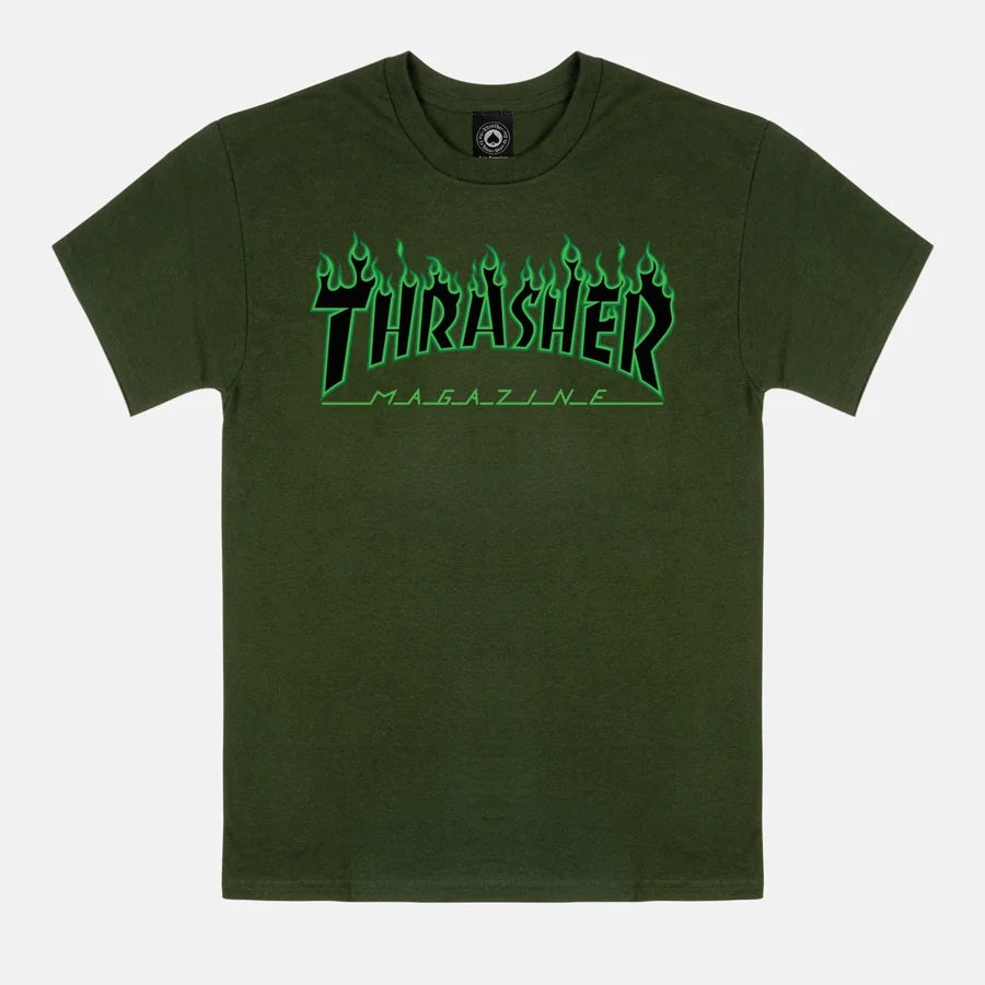 THRASHER Flame Tee Forest Green