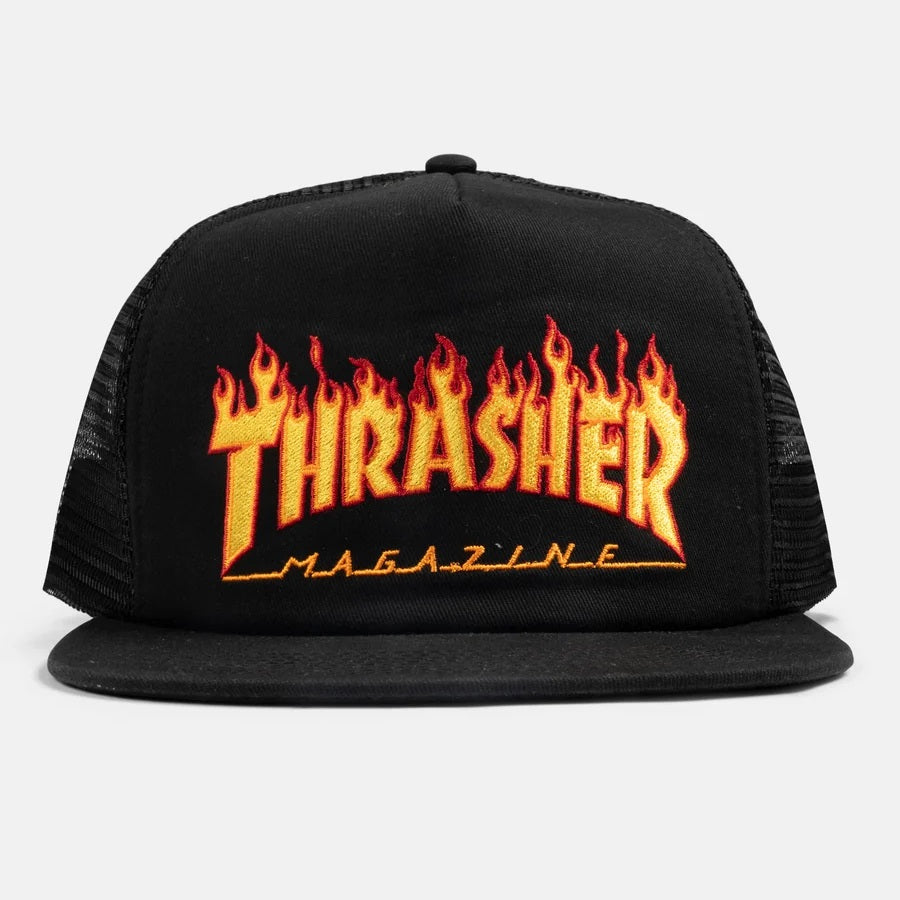 THRASHER Flame Trucker Hat Black