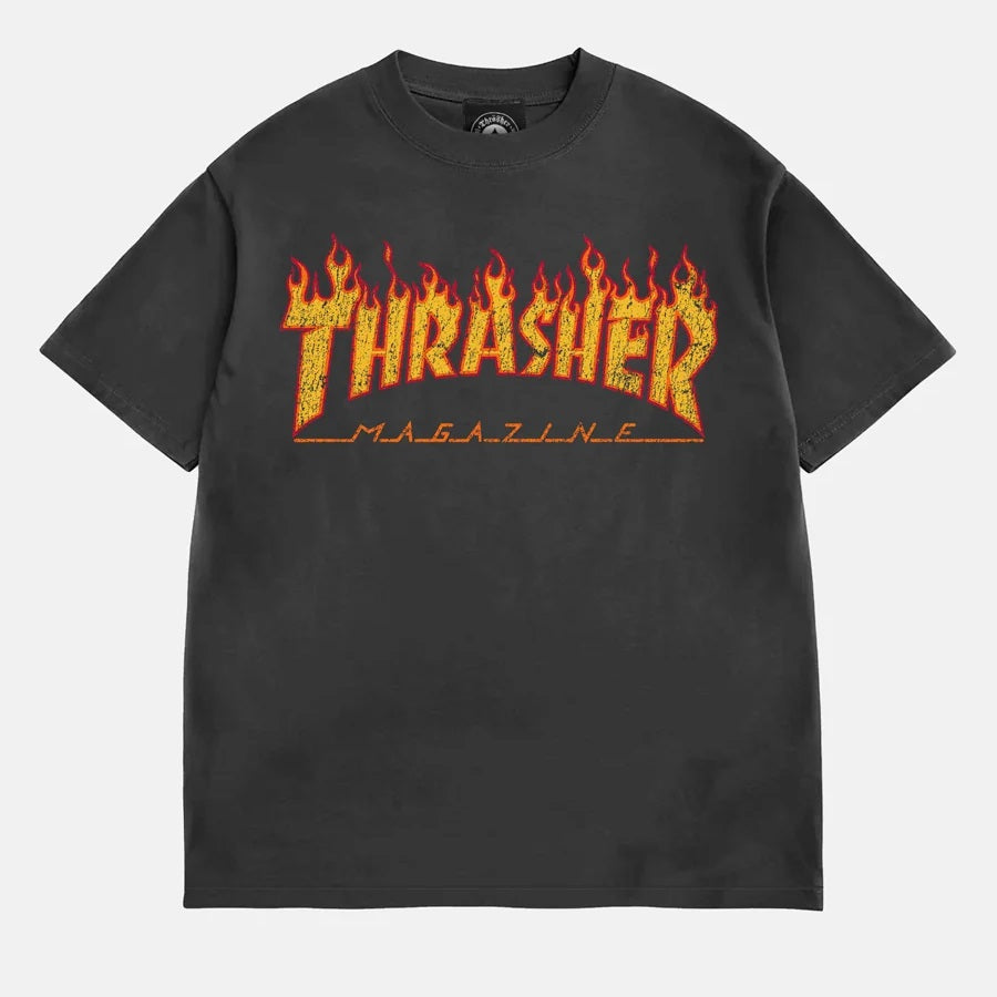 THRASHER Flame Vintage Tee Black